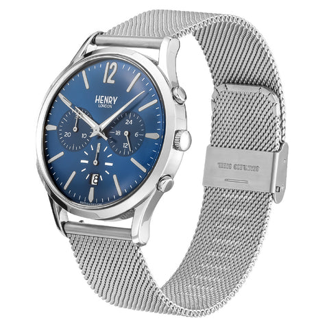 HL41CM0037SS Knights Bridge 2-Year Warranty Navy Stainless Steel Water Resistant Elegant Design