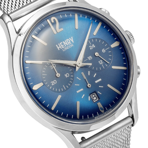 HL41CM0037SS Knights Bridge 2-Year Warranty Navy Stainless Steel Water Resistant Elegant Design