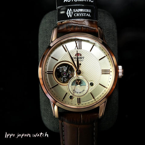 Orient RN-AS0002S Classic Sun & Moon Semi-Skeleton Mechanical Leather Men's Watch