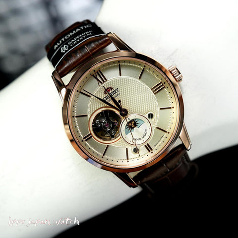 Orient RN-AS0002S Classic Sun & Moon Semi-Skeleton Mechanical Leather Men's Watch