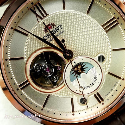 Orient RN-AS0002S Classic Sun & Moon Semi-Skeleton Mechanical Leather Men's Watch