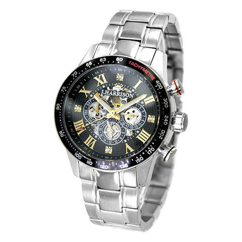 J.H-020BG BG Men's Mechanical Watch Automatic Skeleton Dual-Sided Black Multi-Function Design Elegant Style