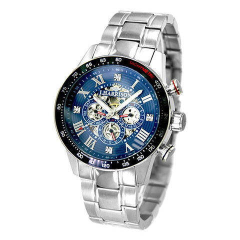 J.H-020BNV NV Men's Mechanical Watch Automatic Skeleton Design Multifunctional Black Stainless Steel