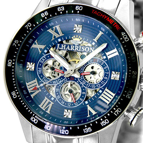 J.H-020BNV NV Men's Mechanical Watch Automatic Skeleton Design Multifunctional Black Stainless Steel
