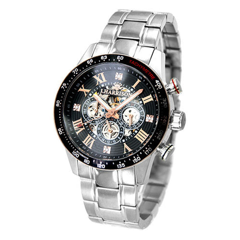 J.H-020BP BP Men's Automatic Skeleton Watch Black Multifunctional Elegant Design Durable Stainless Steel