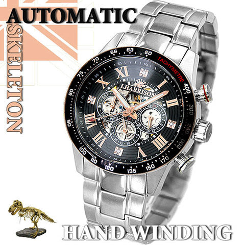 J.H-020BP BP Men's Automatic Skeleton Watch Black Multifunctional Elegant Design Durable Stainless Steel