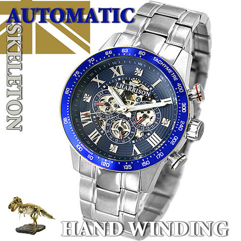 J.H-020NV NV Men's Mechanical Watch Automatic Skeleton Dual-Sided Black Multifunctional Design Stylish Timepiece