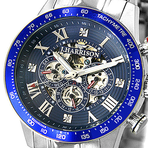J.H-020NV NV Men's Mechanical Watch Automatic Skeleton Dual-Sided Black Multifunctional Design Stylish Timepiece