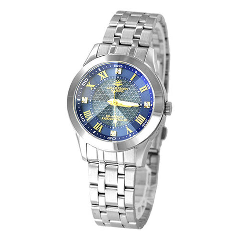 J.H-082A-LNV LNV Solar Powered Radio Controlled Watch with 4 Natural Diamonds Navy Blue Elegant Design