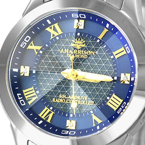 J.H-082A-LNV LNV Solar Powered Radio Controlled Watch with 4 Natural Diamonds Navy Blue Elegant Design