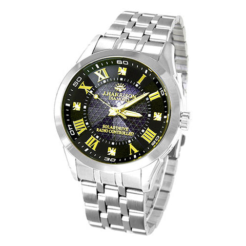 J.H-082A-MGB MGB Men's Watch with 4 Natural Diamonds Solar Powered Radio Control Elegant Black Design
