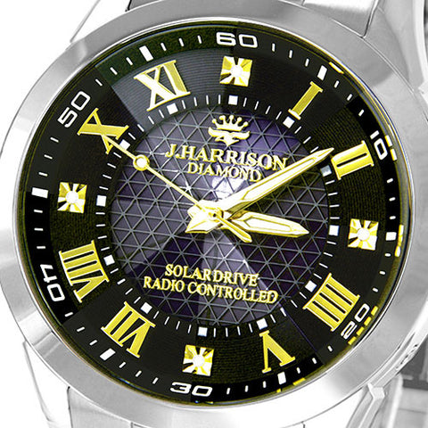 J.H-082A-MGB MGB Men's Watch with 4 Natural Diamonds Solar Powered Radio Control Elegant Black Design