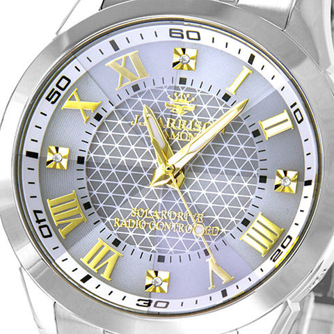J.H-082A-MGW MGW Men's Watch with 4 Natural Diamonds Solar Powered Radio-Controlled Elegant Design White