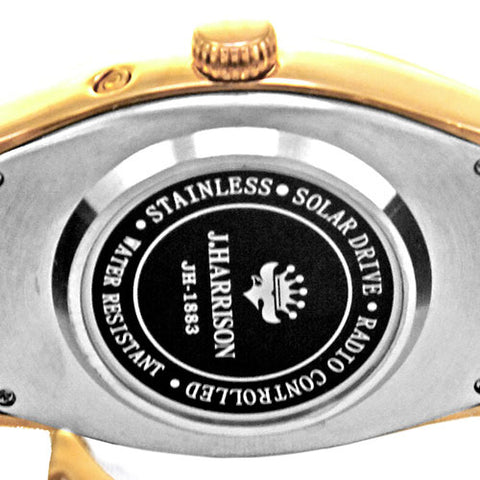 J.H-1883A-BK BK Solar-Powered Radio-Controlled Watch with 4 Diamond Accents Genuine Leather Strap Crystal Glass Black