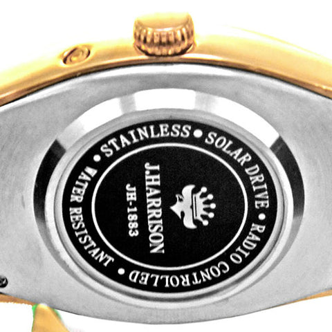 J.H-1883A-GR GR Solar Powered Radio-Controlled Watch with 4 Natural Diamonds Genuine Leather Strap Crystal Glass Green