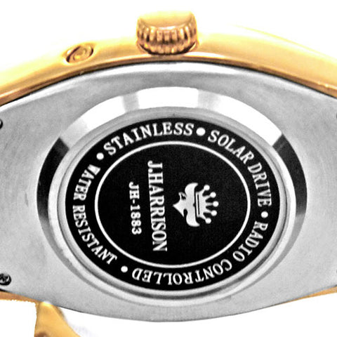 J.H-1883A-NV NV Solar-Powered Radio-Controlled Watch with 4 Natural Diamonds Genuine Leather Strap Crystal Glass Navy