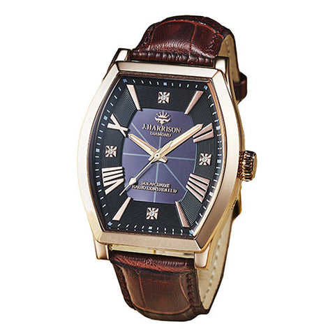 J.H-1883A-PB PB Luxury Solar-Powered Watch with 4 Natural Diamonds Genuine Leather Strap Crystal Glass Display Pink