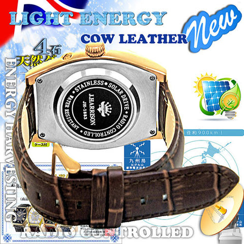 J.H-1883A-PB PB Luxury Solar-Powered Watch with 4 Natural Diamonds Genuine Leather Strap Crystal Glass Display Pink