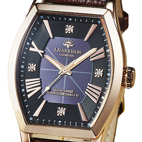 J.H-1883A-PB PB Luxury Solar-Powered Watch with 4 Natural Diamonds Genuine Leather Strap Crystal Glass Display Pink