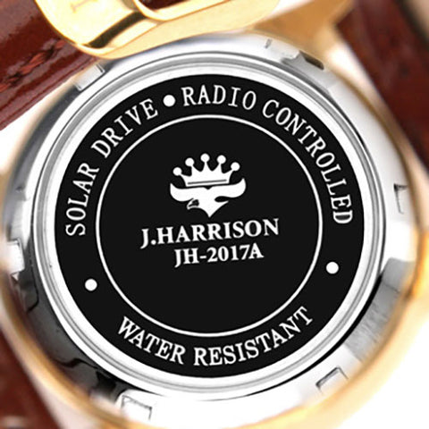J.H-2071A-LGW LGW Solar-Powered Radio-Controlled Watch with 4 Natural Diamonds Genuine Leather Strap Crystal Glass Cover