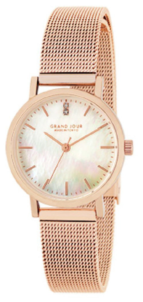 Sun Flame JGAF0010-PG Watch - Fashion Watch Made in Tokyo White Mother of Pearl Dial Pink Gold Elegant Design