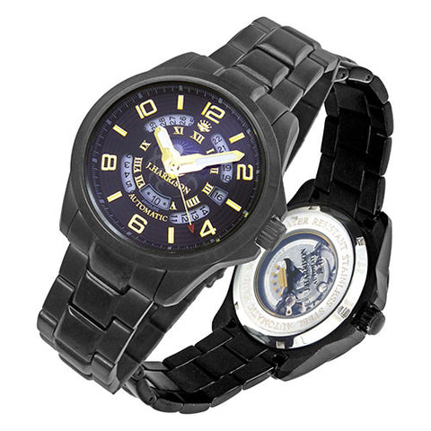 JH-022BKG G Men's Watch Sun & Moon Function 24-Hour Display Date Indicator Automatic & Manual Wind Black