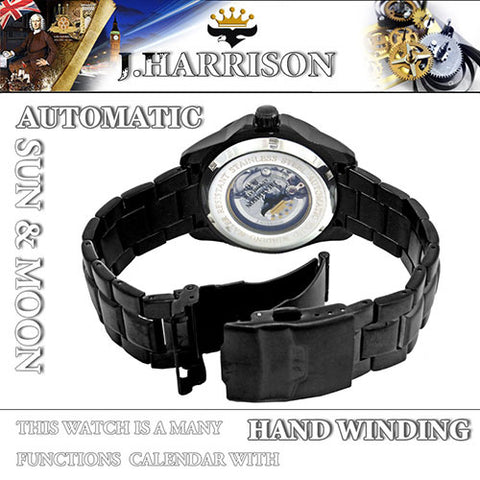 JH-022BKG G Men's Watch Sun & Moon Function 24-Hour Display Date Indicator Automatic & Manual Wind Black