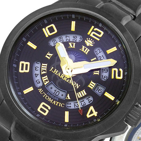 JH-022BKG G Men's Watch Sun & Moon Function 24-Hour Display Date Indicator Automatic & Manual Wind Black