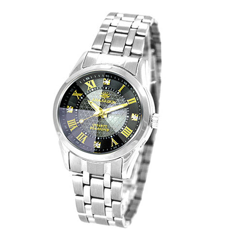 JH-083LGB B Elegant Quartz Watch with 4 Natural Diamonds Black Dial Stainless Steel Case Water Resistant