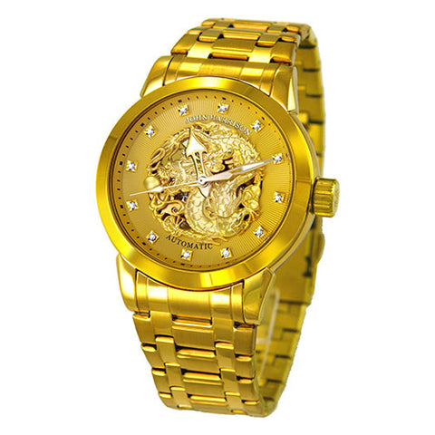 JH-2073GG G Men's Gold Rush Dragon Automatic Hand-Wound Watch Gold Stainless Steel Water Resistant Elegant Design