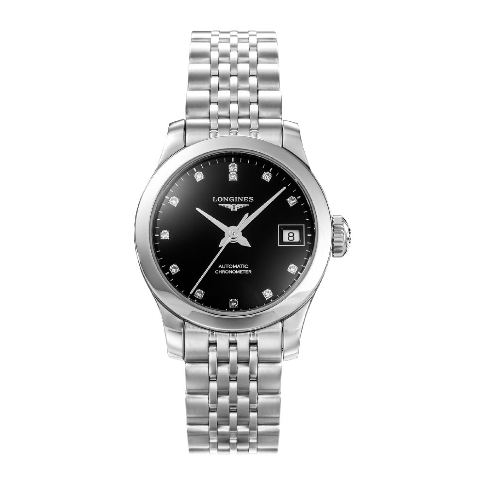 LONGINES L2.320.4.57.6 Watch - Record 5-Year Warranty Black Stainless Steel Automatic Watch Elegant Design Water Resistant