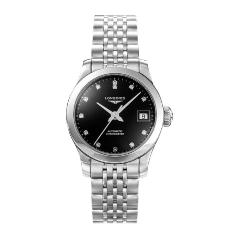 LONGINES L2.320.4.57.6 Watch - Record 5-Year Warranty Black Stainless Steel Automatic Watch Elegant Design Water Resistant
