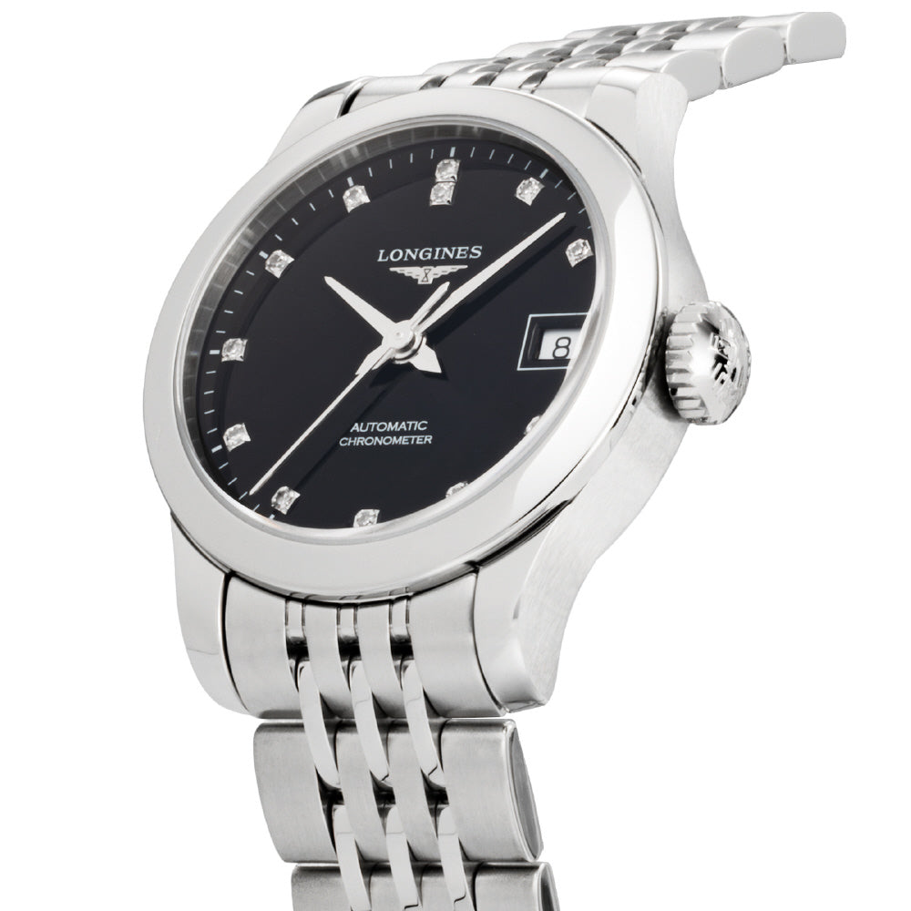 LONGINES L2.320.4.57.6 Watch - Record 5-Year Warranty Black Stainless Steel Automatic Watch Elegant Design Water Resistant (I