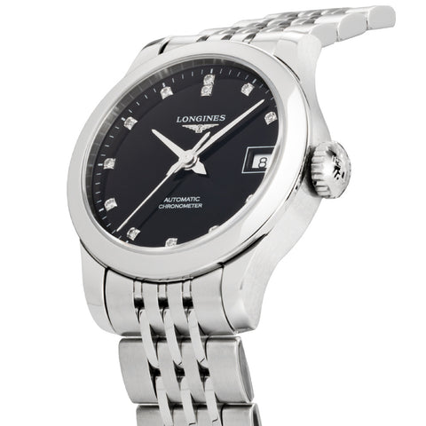 LONGINES L2.320.4.57.6 Watch - Record 5-Year Warranty Black Stainless Steel Automatic Watch Elegant Design Water Resistant (I