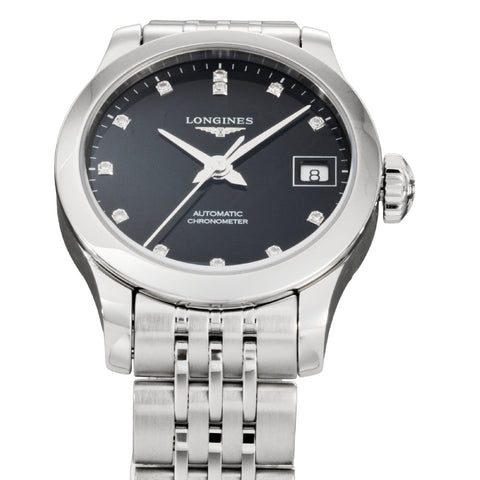 LONGINES L2.320.4.57.6 Watch - Record 5-Year Warranty Black Stainless Steel Automatic Watch Elegant Design Water Resistant (I
