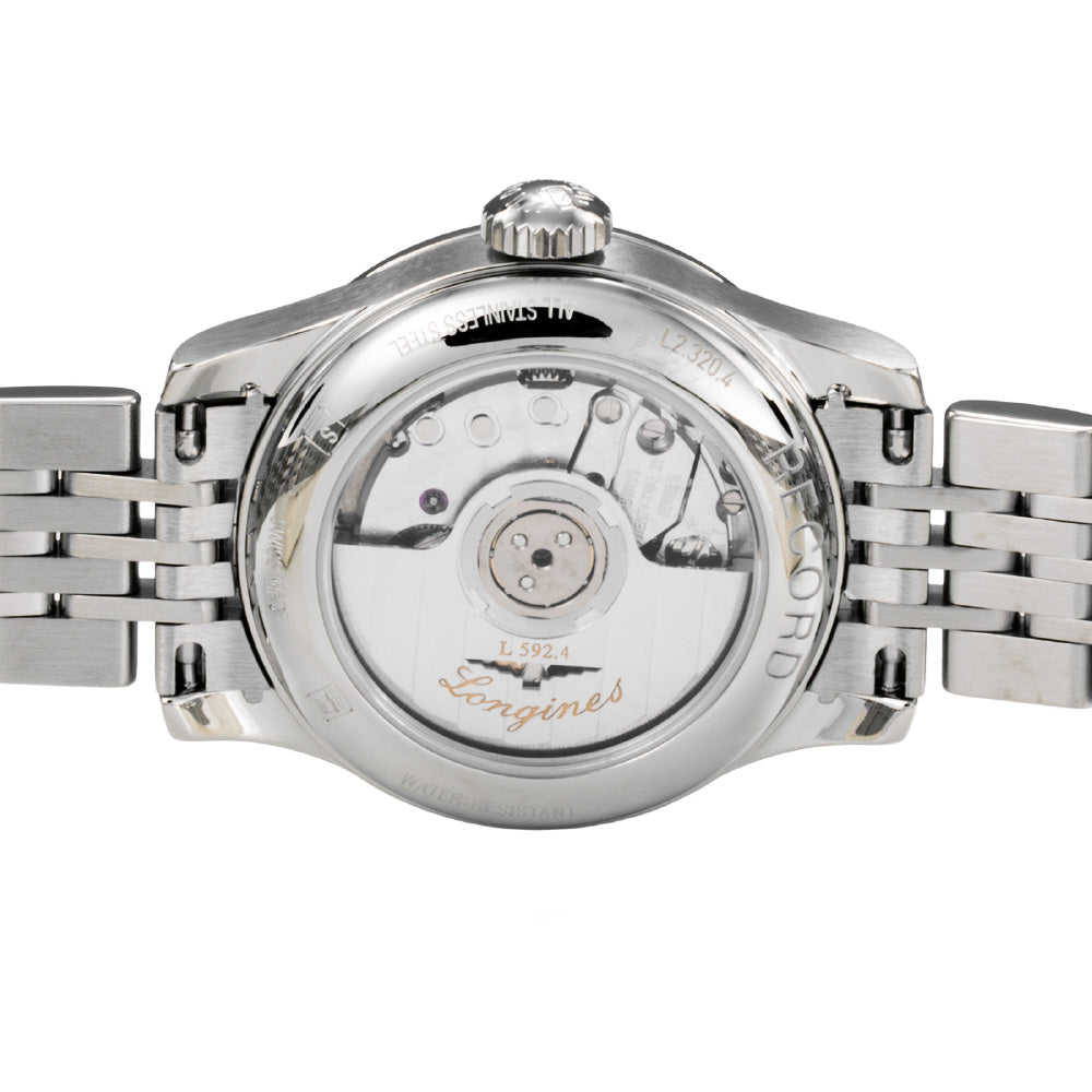 LONGINES L2.320.4.57.6 Watch - Record 5-Year Warranty Black Stainless Steel Automatic Watch Elegant Design Water Resistant (I
