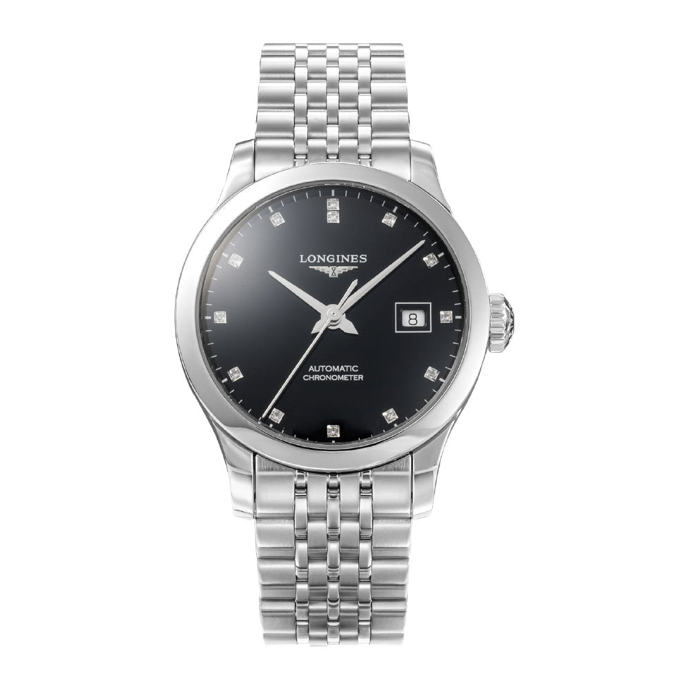 LONGINES L23214576 Watch - Record 5-Year Warranty Black Stainless Steel Automatic Elegant Design Water Resistant