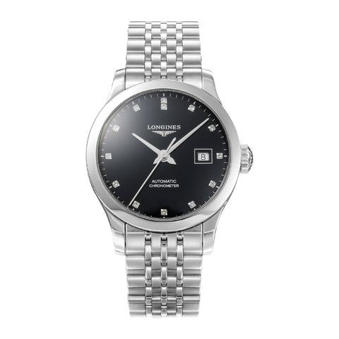 LONGINES L23214576 Watch - Record 5-Year Warranty Black Stainless Steel Automatic Elegant Design Water Resistant