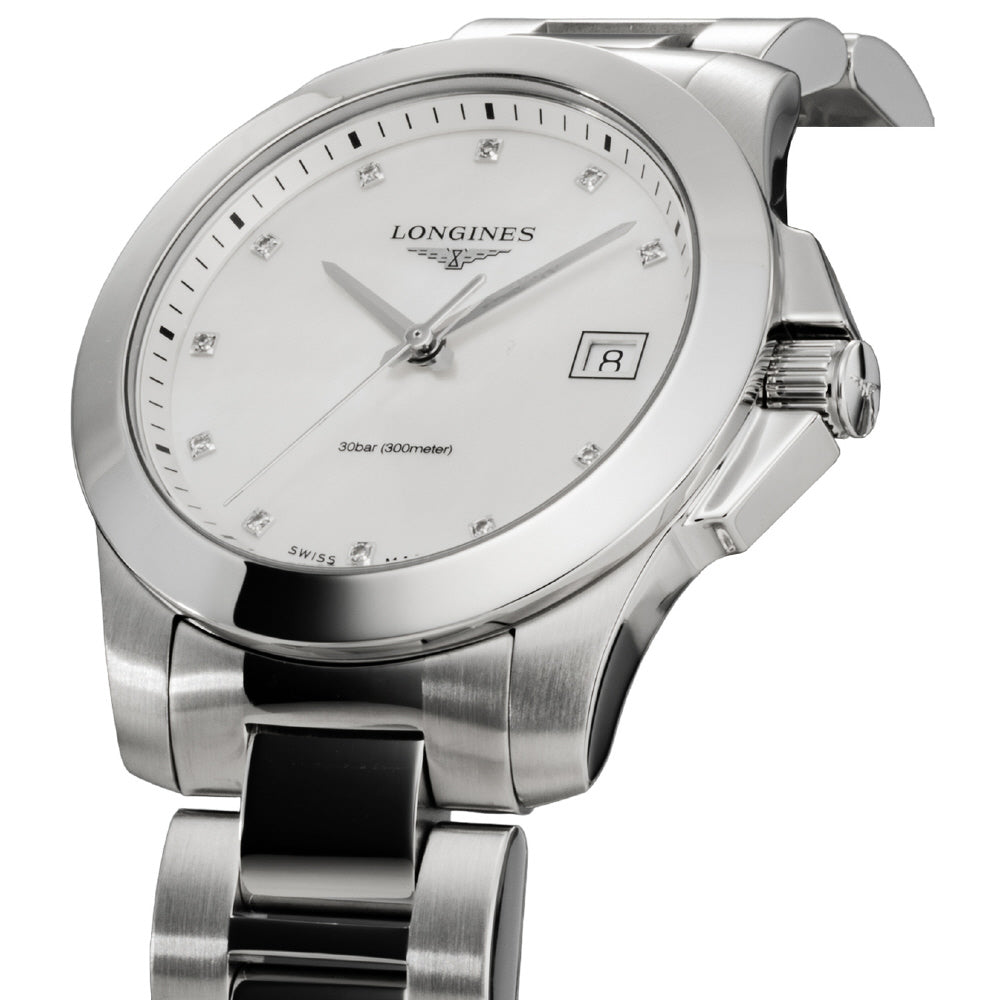 LONGINES L3.377.4.87.6 Watch - Conquest White Pearl Dial Swiss Automatic 2-Year Warranty Elegant Design (Image 2)