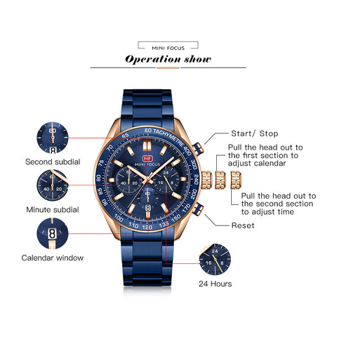 MF0403G-04 4 Mini Focus 43.8mm Stylish Design Water Resistant Quartz Movement Durable Stainless Steel Band