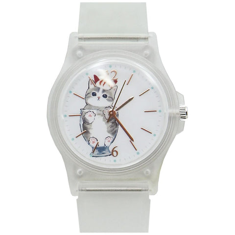 MSD001-5(CL) ) Mofusand PVC Watch Cute Cat Design Clear Case Water Resistant Adjustable Strap
