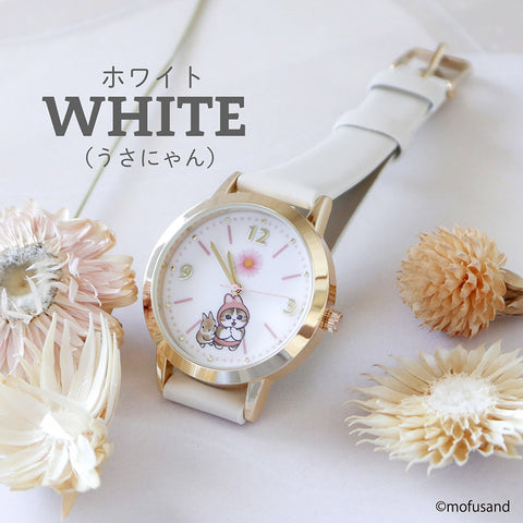 MSD002-1(ｳｻｷﾞ) ) Mofusand Leather Watch Soft White Cute Rabbit Design Adjustable Strap Water Resistant