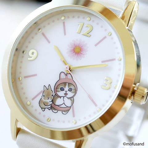 MSD002-1(ｳｻｷﾞ) ) Mofusand Leather Watch Soft White Cute Rabbit Design Adjustable Strap Water Resistant