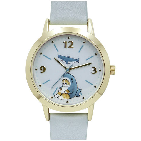 MSD002-3(ｻﾒ1) ) Mofusand Leather Watch Cute Shark Design Adjustable Strap Water Resistant Stylish Blue Color