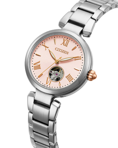 CITIZEN PR105050W Mechanical Open Heart Automatic Movement Elegant Design Stainless Steel Case 50M Water Resistance