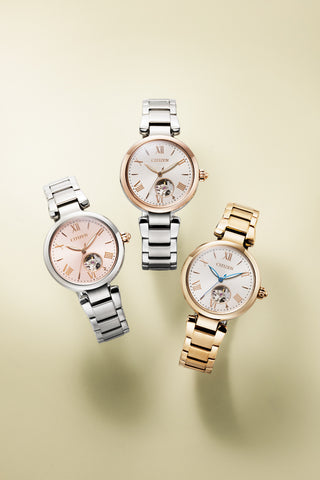 CITIZEN PR105050W Mechanical Open Heart Automatic Movement Elegant Design Stainless Steel Case 50M Water Resistance