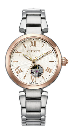 CITIZEN PR105459A Mechanical Open Heart Pink Gold Color Automatic Movement Elegant Design 100M Water Resistance