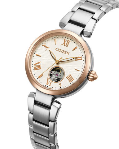 CITIZEN PR105459A Mechanical Open Heart Pink Gold Color Automatic Movement Elegant Design 100M Water Resistance