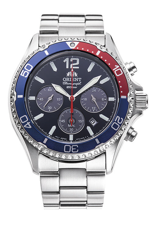 ORIENT RN-TX0201L Watch - Men's Mako Sports Diver Design Chronograph Solar Powered Metal Band Watch