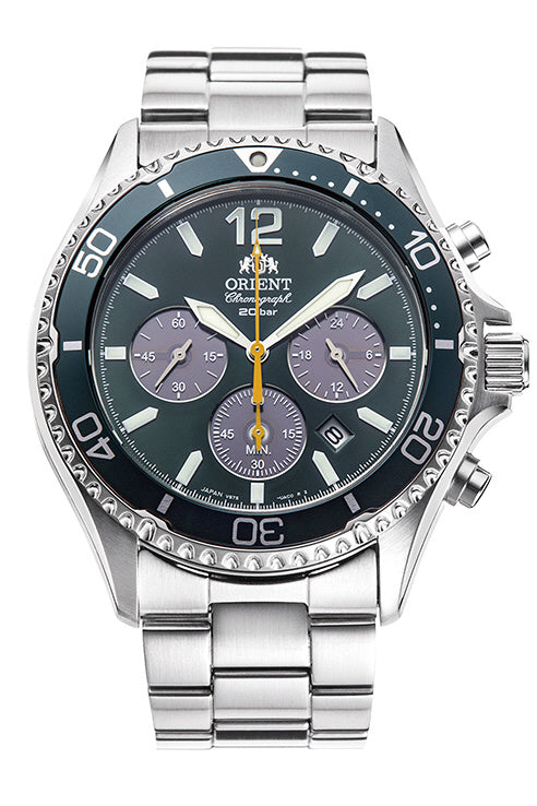 ORIENT RN-TX0204E Watch - Men's Sports Mako Diver Design Chronograph Solar Powered Metal Band Watch